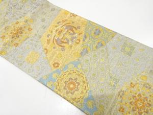 未使用品　金糸　切りばめ風　向かい鳳凰に華紋・古典柄織り出し　袋帯